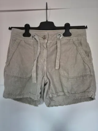 Pantalón corto lino mujer beige