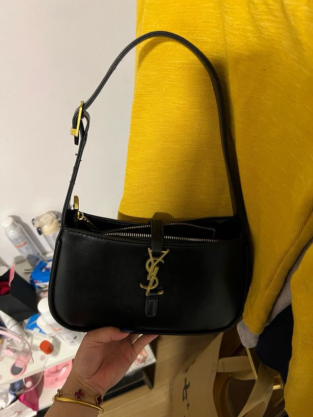 Bolso Piel Negro YSL Dorado