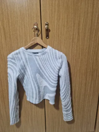 Jersey Bershka Mujer Talla S Gris y Blanco
