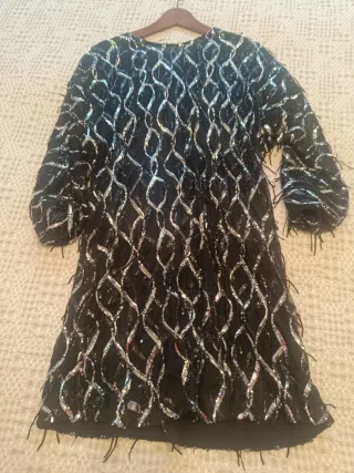 Vestido fiesta lentejuelas negro y plata