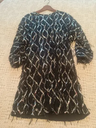 Vestido fiesta lentejuelas negro y plata