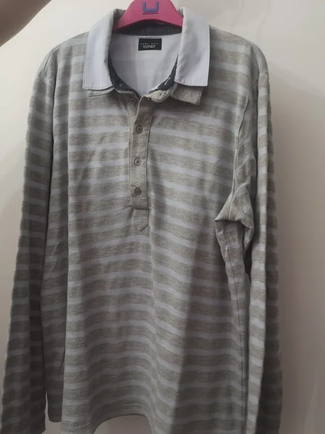 Polo Zara Rayas Azul y Gris