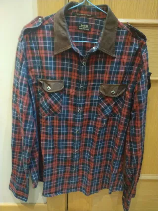 Camisa RARE cuadros y cuero Talla XL