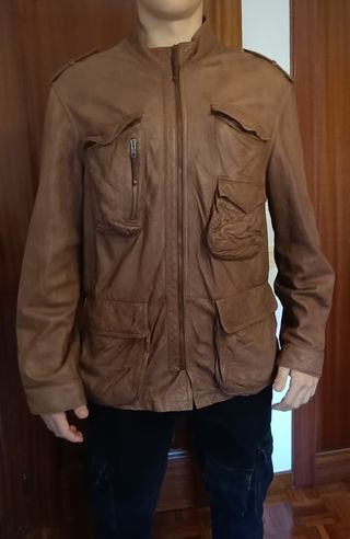 Cazadora Piel Hombre Marrón