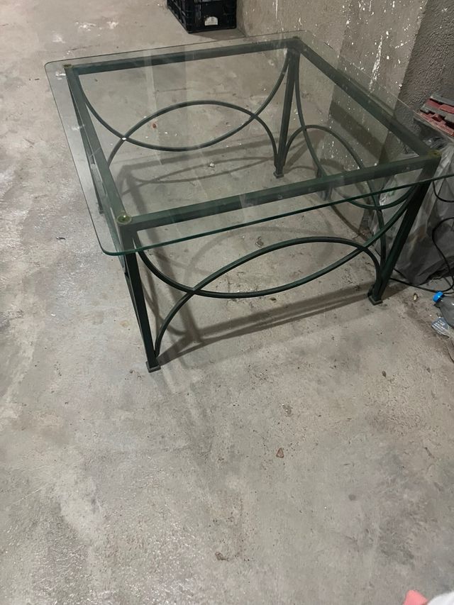 Mesa de centro cristal y forja