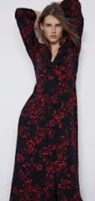 Abito Zara midi fantasia floreale nero/rosso tagli