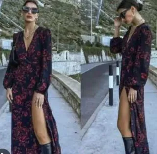 Abito Zara midi fantasia floreale nero/rosso tagli