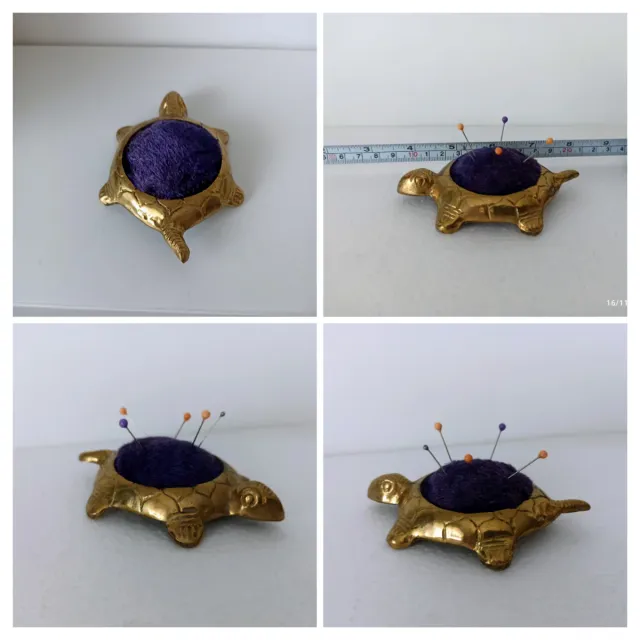 Tortuga de bronce vintage con alfiletero talismán