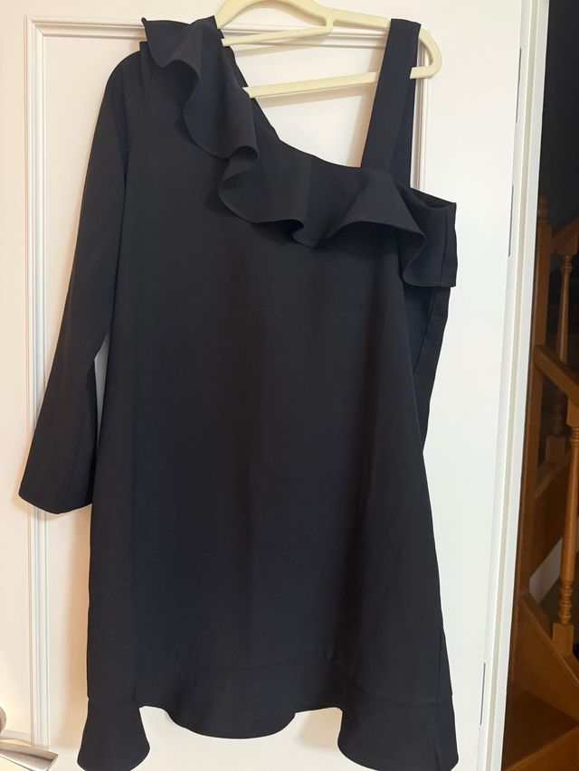 Vestido Mango Talla L Negro Volantes