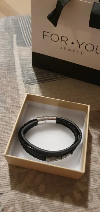 Pulsera Avanty Hombre Cuero Negro y Plata