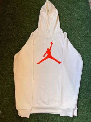 Sudadera Jordan Blanca Logo Rojo Grande