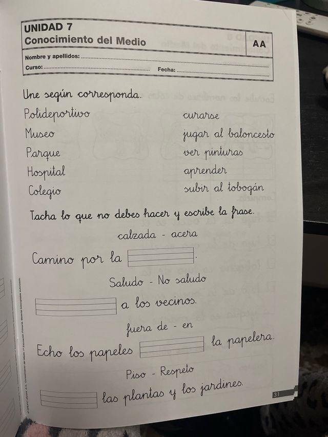 CONOCIMIENTO DEL MEDIO 1, actividades de refuerzo