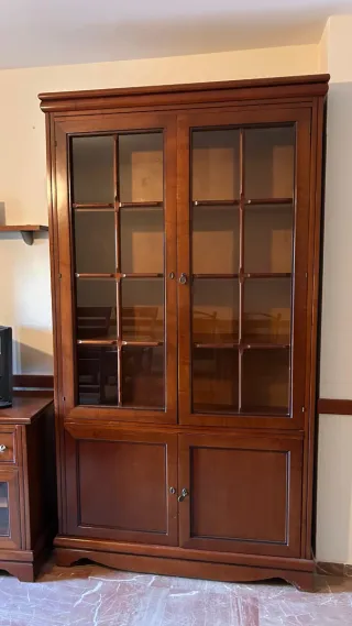 Armario de salón de madera y cristal