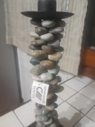 Portacandele design sassi multicolori naturali