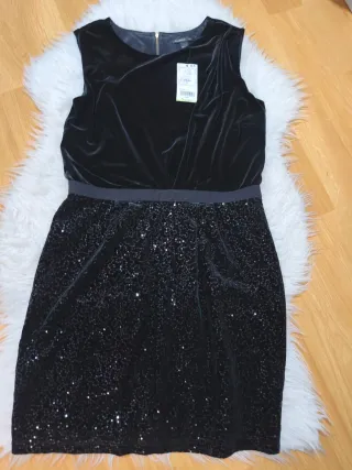 Vestido fiesta Mango Negro Talla L