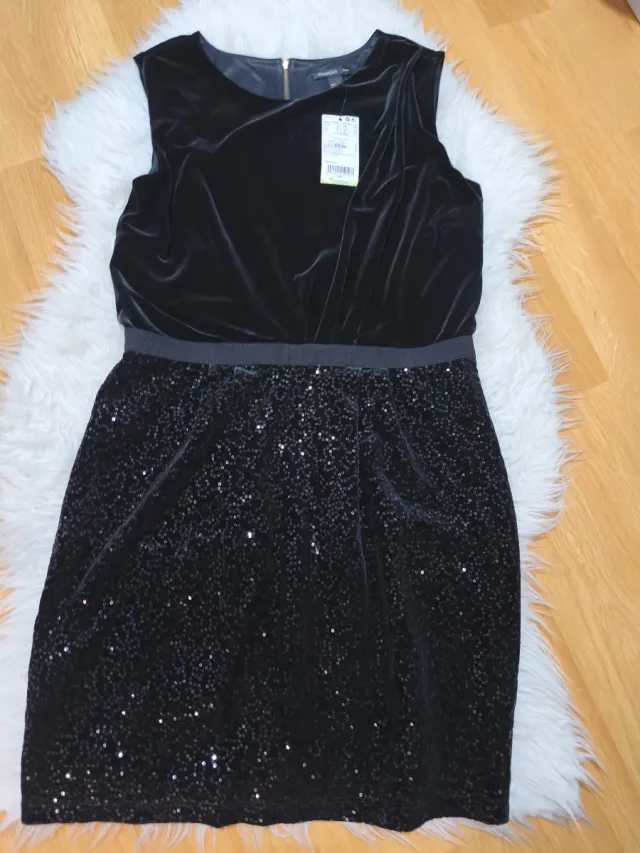 Vestido fiesta Mango Negro Talla L