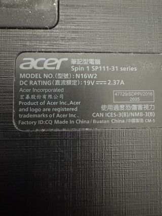 Portátil Acer Spin 1 Negro