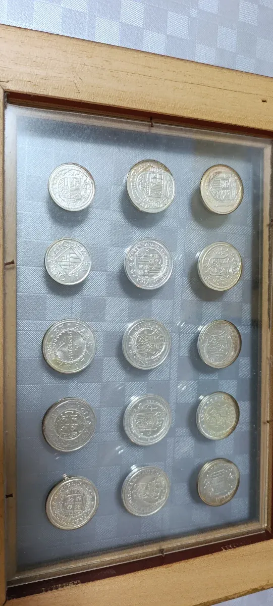 Colección de monedas enmarcada