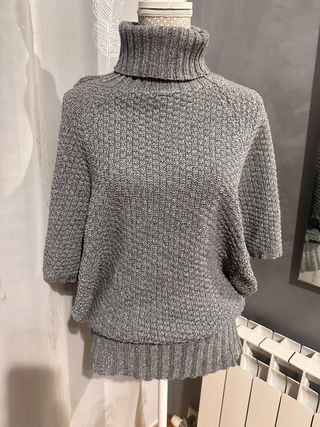 Jersey Stradivarius Cuello Alto Gris Talla M