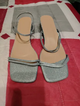 Sandali argento glitter donna