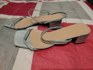 Sandali argento glitter donna