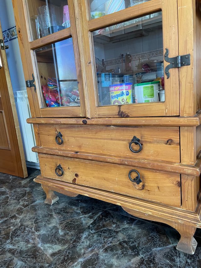 Aparador Rústico Madera y Cristal