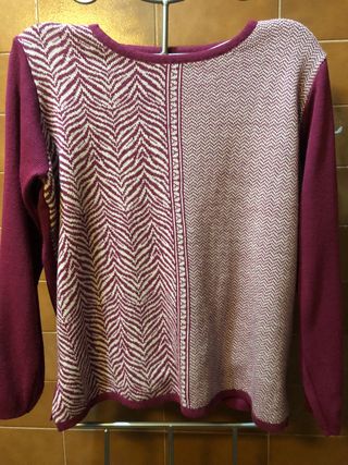 Jersey combinado granate y beige Talla S