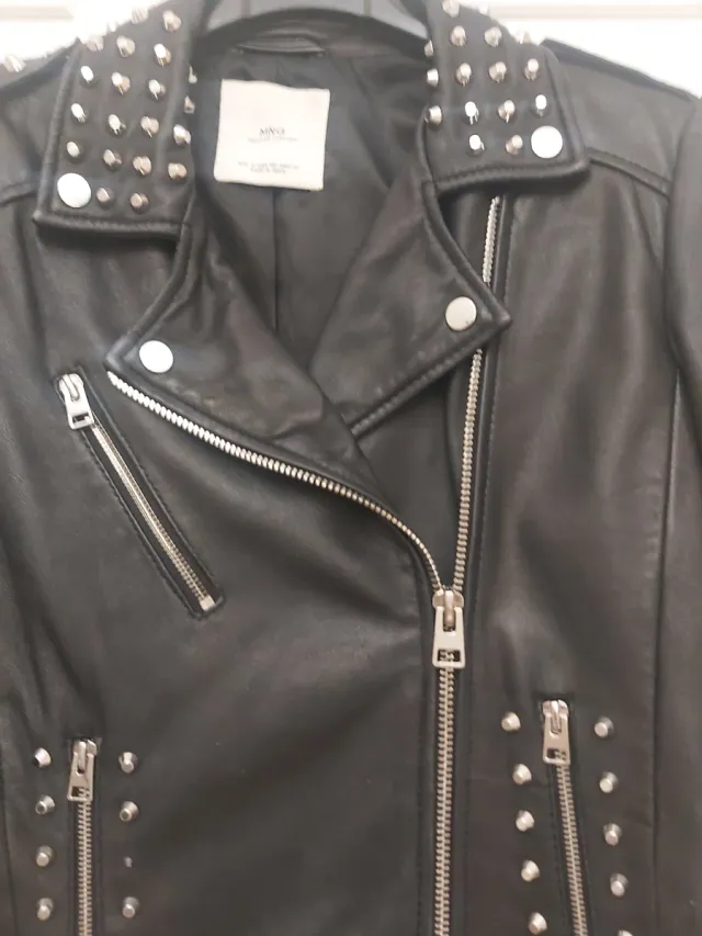 Cazadora Piel Mango Mujer Tachuelas