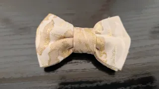 Pajarita y coletero hechos a mano beige y dorada