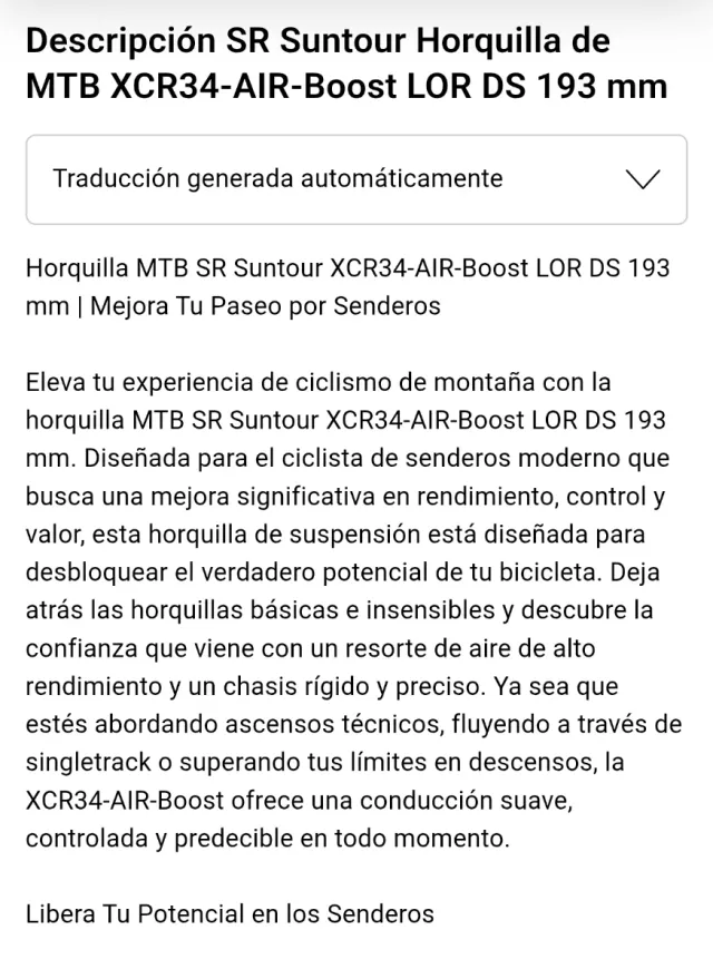 Horquilla SR Suntour XCR 34 Air