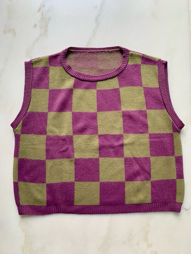 Chaleco cuadros Renata&go verde y lila