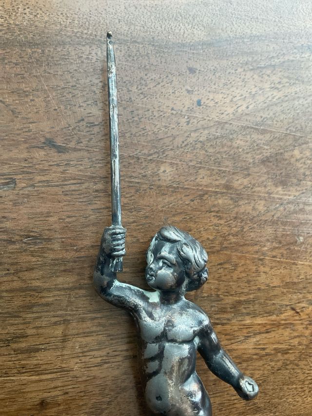 Antica scultura bronzo argentato putto XVII secolo