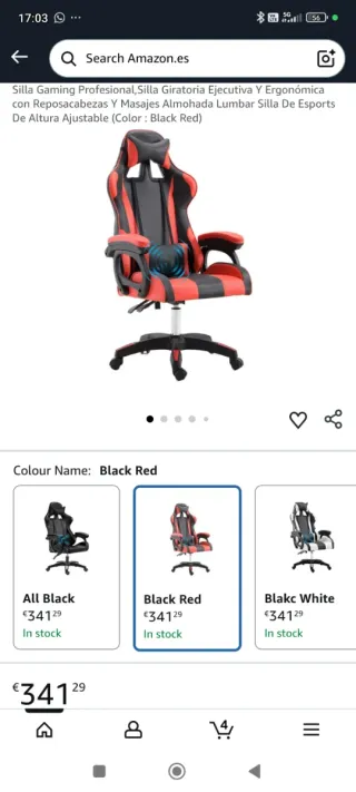 Silla Gaming Profesional Negra y Roja