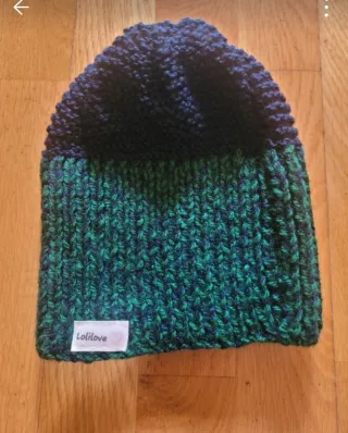 Gorro de lana tejido azul y verde, talla m