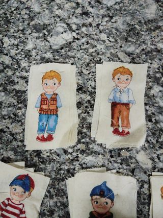 Muñecos recortables tela niño y niña. Unas 50 unid