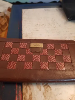 Cartera VAGG Mujer Cuero Marrón y Rojo