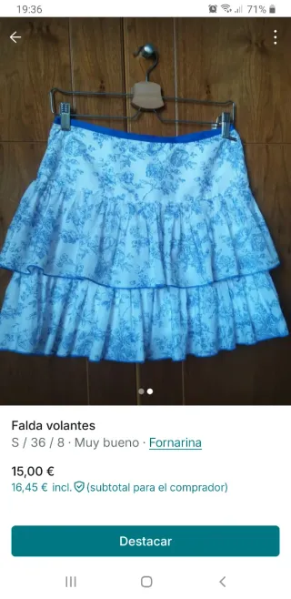 Falda volantes Fornarina floral azul y blanco