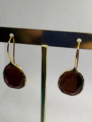 Orecchini pendenti marroni con montatura dorata