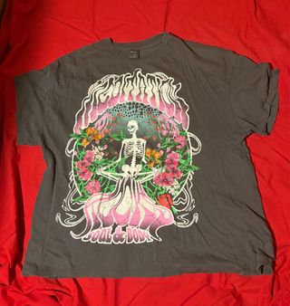 Camiseta Bershka Gris con Dibujo Esqueleto