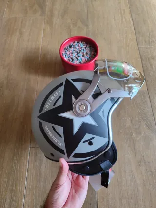 Casco Moto Jet Retro Talla M Gris Estrella