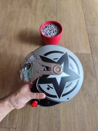Casco Moto Jet Retro Talla M Gris Estrella