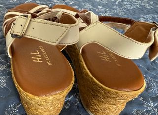 Sandalias cuña H&L Marrón/Blanco Talla 40