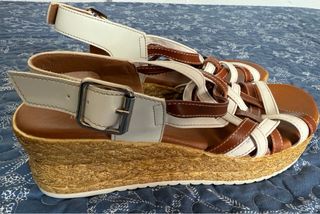 Sandalias cuña H&L Marrón/Blanco Talla 40
