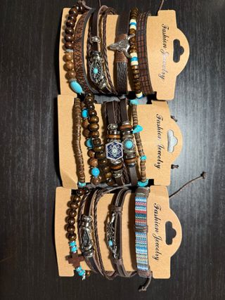 Conjunto 14 Pulseras Artesanales Marrón Turquesa