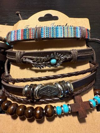 Conjunto 14 Pulseras Artesanales Marrón Turquesa