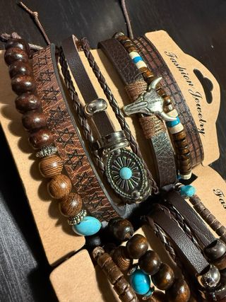 Conjunto 14 Pulseras Artesanales Marrón Turquesa