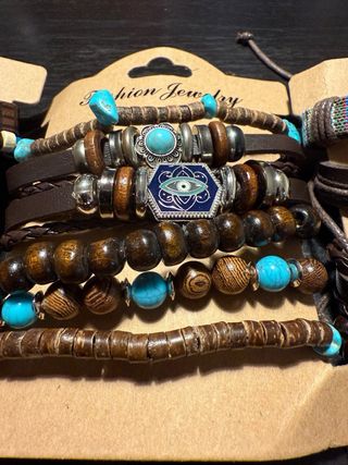 Conjunto 14 Pulseras Artesanales Marrón Turquesa