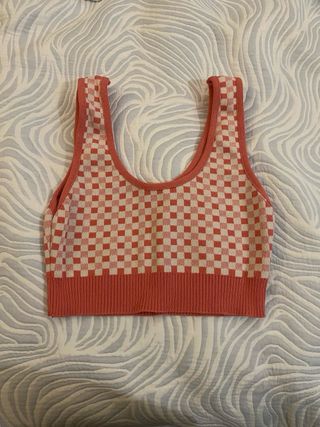 Top Zara Rosa y Blanco Cuadros