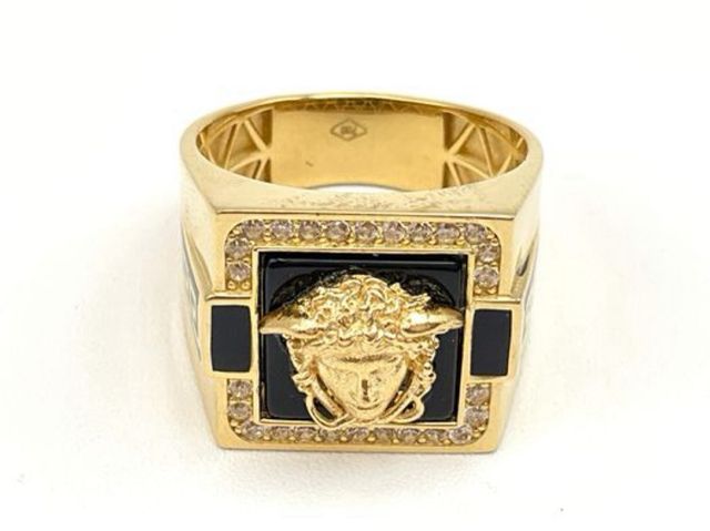 Anillo Sello Oro Medusa Negra