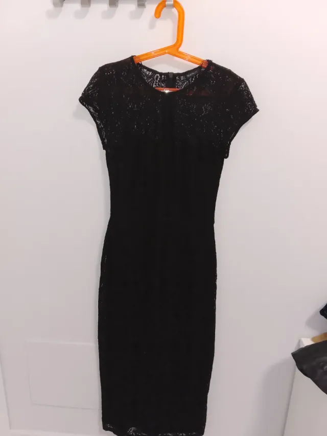 Vestido negro encaje talla XS largo manga corta